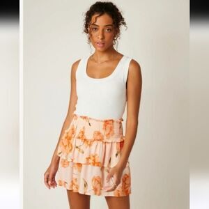 NWT Bila 77 Orange Floral Mini Skirt Smocked Waist Size Medium